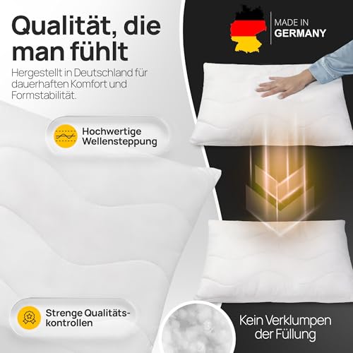 LILENO HOME Kissen 50x75 (2er Set) – 95 °C waschbar, Oeko-Tex & Made in DE – Allergiker Kopfkissen 50x75 anpassbar für himmlischen Schlaf – Haut schmeichelndes & geruchsfreies Pillow