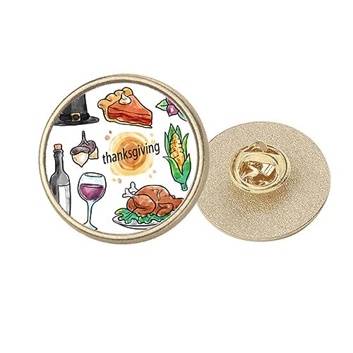 Broche ronde Thanksgiving dorée motif aquarelle M, le cadeau idéal pour célébrer la gratitude