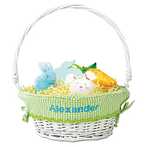 Lillian Vernon Kids Personalized Wicker Easter Basket - Removable Green Liner With Embroidered Name, For Young Girls & Boys, Baby’s First Egg Hunt, Cute Custom Spring Gifts, 11” x 14”