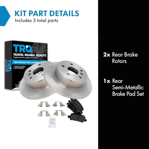 Image of TRQ Rear Brake Pad and Rotor Set Semi Metallic Solid Rotors