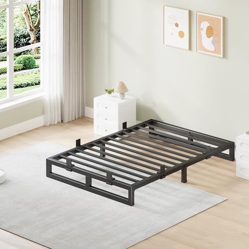 Image of 6 Inch Metal Twin Bed Frames with Stable Steel Support, Noise-Free | Easy Assembly, Underbed Storage, U-Shaped Groove, 6 Mattress Baffles, No Box Spring Needed, Rubber Pads, Squeak Free, Black