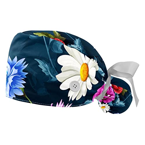 Chapeaux de travail JDEZ 2PCS avec fleur bleue florale pour femmes