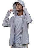 Gihuo Men's UPF 50+ Sun Protection Outdoor Light Jacket Full Zip Hoodie With Detachable Brim And Face Mask Long Sleeve Fishing Hiking Sun Shirts for Men(Grey-L), Large
