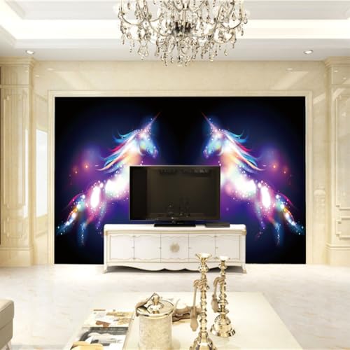 Papier peint panoramique 3D licorne intissé premium pour décoration murale