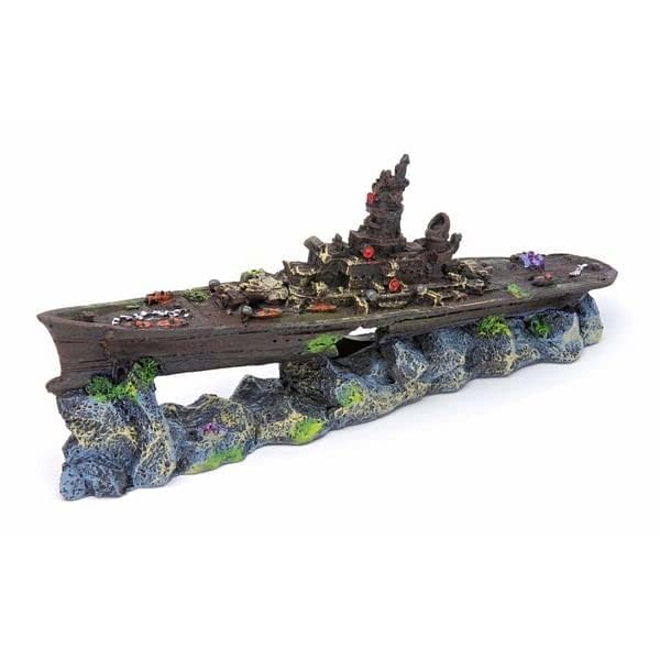 Image of Penn-Plax Deco-Replicas Sunken Battleship Aquarium Decoration - Safe for Freshwater and Saltwater Fish Tanks - Small