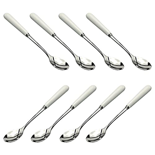 Coffee spoon 18/10 Stainless Steel 8 Packs (Creative Handle material Ceramics) Teaspoon Sugar spoon (Set of 8) SUS304 5.9inch Mixing Spoon, White (304CS14-5)