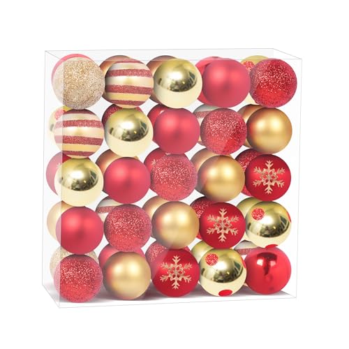 Tree Baubles Set, Norvens 50 Pcs Christmas Tree Balls Shatterproof Christmas Ornaments Christmas Tree Decoration, 9 Styles 4 CM Matte and Glitter Xmas Hanging Decor, Gold and Red