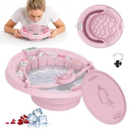 Ice Face Bowl, Ice Bath for Face with Breathing Tube & Thermometer, Foldable Face Ice Bath Bowls, Reusable Facial Ice Bath Bowl, Facial Cold Plunge Ice Bowls for Puffiness Reduction & Skin Care (Pink)