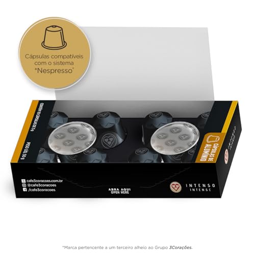 3 Corações Cápsulas de Café Intenso, Compatíveis com Nespresso, contém 10 cápsulas