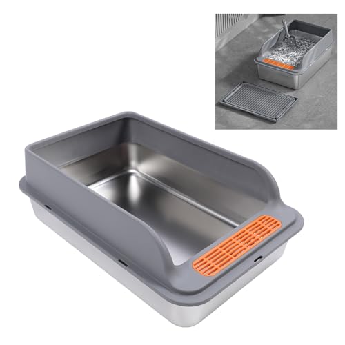 Caixa de Areia para Gatos de Aço Inoxidável, Bandeja de Areia para Gatinhos de Metal Com Lado Alto p