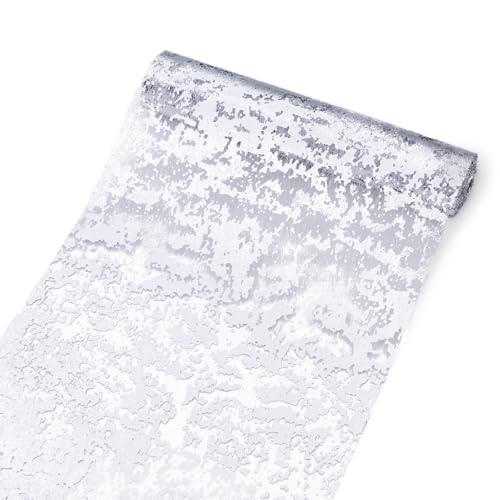 Sevenpers 15M x 28cm Christmas Silver Table Runner, Thin Mesh Metallic Glitter Foil Table Runner for Gift Floral Wrapping DIY, Dining, Wedding and Baby Shower Table Decorations