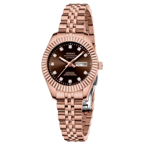 Image of NIBOSI Watches for Women Stainless Steel Dial with Date Window Exquisite Luxury Diamonds with Luminescent Properties Women's Watch for Small Wrists
