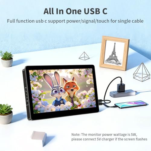 Image of 10.1 inch Touch Screen Monitor, IPS 1280x800 Small USB-C Secondary Display, 10-Point Touch, HDMI, VESA, Dual Speakers, Mini Monitor for Laptop PC Rasp Pi