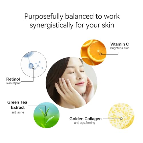 XMEECOS Retinol and Collagen Serum for face with Collagen Balls Niacinamide Green Tea Extract Vitamin C Retinol Natural Anti-aging Moisturizing Vitamin A Soothing and Amino Acid| Giftable