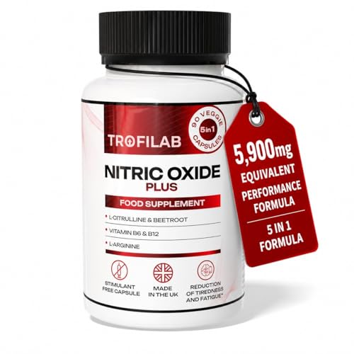 TrofiLab 5 900mg Nitric Oxide Plus Energy Pump & Endurance - Performance Formula with L-Arginine L-Citrulline & Beetroot Extract 90 Capsules(1 Month) - UK Brand
