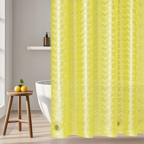Seenus Waterproof PEVA Shower Curtain Yellow Striped, 3D Frosted Shower Curtain Liner with 3 Large Magnets, Bathroom Translucent Plastic Shower Curtain with Water Ripple Pattern