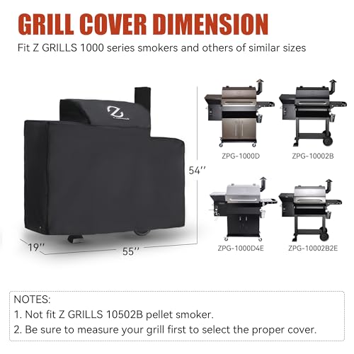 Z GRILLS Pellet Grill Cover 55 Inch | Official Genuine | Upgraded 600D Polyester Fabric, Heavy Duty, Weather Resistant, Waterproof Full Length Grill Cover for 1000 Series Pellet Smoker