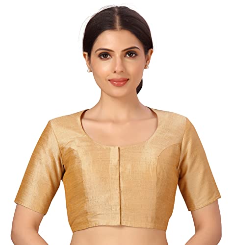 Image of Studio Shringaar Womens Basic Polyester Short Sleeves Textured Plain Coloured Art Silk Saree Blouse