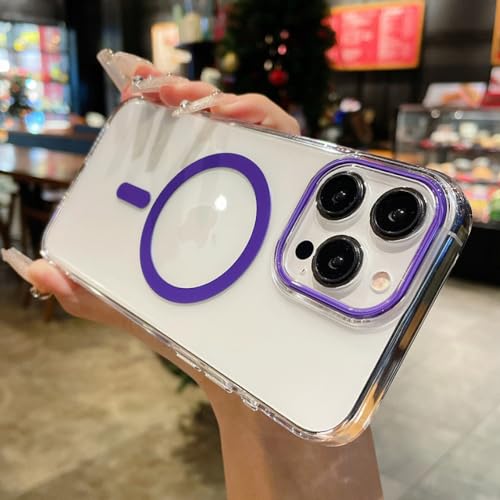 Coque transparente pour iPhone 14 Pro Max avec chargeur magnétique sans fil violet en acrylique