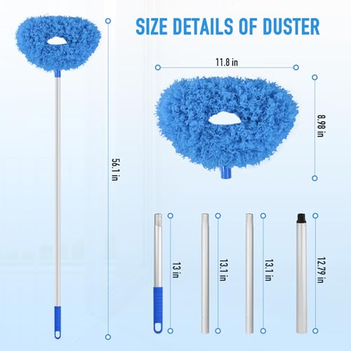 Image of Blue Ceiling Fan Duster - Extended Fan Blade Cleaner, Reusable Microfiber, Adjusts 13 to 55 Inch for Cleaning Walls, Cobweb, Door, Window Top