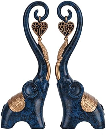 Blue Elephant Statue 2 Piece Set, Blue Home Decor, Love Elephant Statue Home Decor, Elephant Gifts for Women, Office, Shelf, Home Living Room Decor