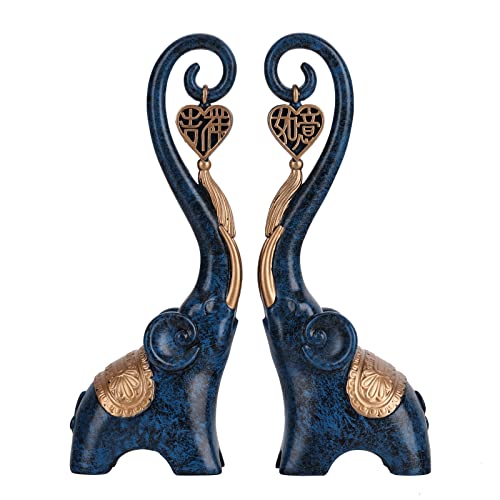 Blue Elephant Statue 2 Piece Set, Blue Home Decor, Love Elephant Statue Home Decor, Elephant Gifts For Women, Office, Shelf, Home Living Room Decor #TOP2