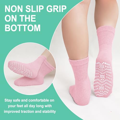 Image of CaiDieNu Non Slip Socks for Women: Non Skid Grip Socks for Elderly Hospital | Non Binding Grippy Crew Slipper Socks for Pregnant & Daily Wear, Wide Grippers Prevent Falls, Great Gifts for Seniors 5 Pairs