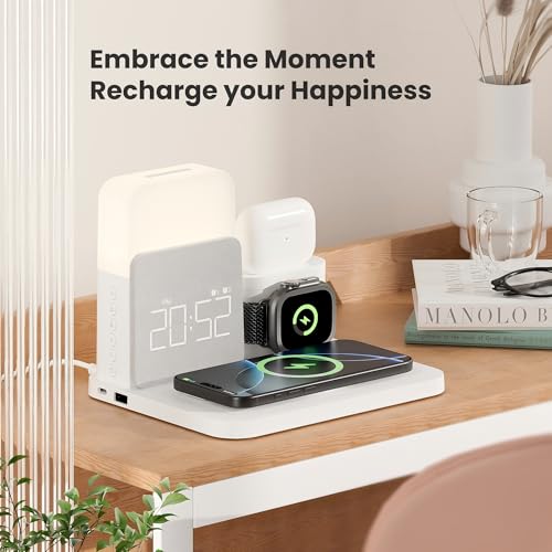 Alarm Clock with Wireless Charger for Bedrooms, 6 in 1 Wireless Charging Station, Magnetic - image 7