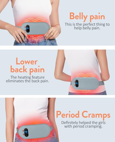 Image of Portable Heating Pad for Period Cramps: Cordless Menstrual Heating Pad with 6 Heat Levels and 6 Massage Modes, 3s Fast Heating Gift for Women and Girl(Grey)