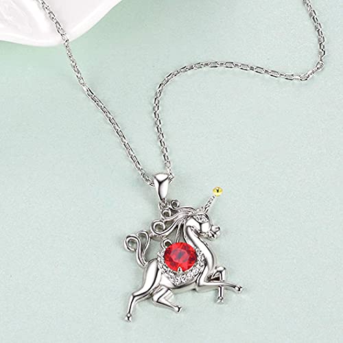 Sterling Silver Unicorn Necklace Garnet Pendant Jewelry For Girls Birthday Gifts For Daughter Animal Necklace #TOP1