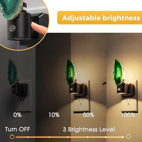 Image of L LOHAS LED Night Lights Plug into Wall, Agate Nightlight Rotating 350 | Dimmable Dusk to Dawn Sensor, Healing Stone Green Agate Decorative Nightlight for Bedroom, Living Room [2 Pack]