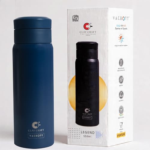 Image of CLAY CRAFT VACBOTT Legend Apex Double Wall|18 Hours Hot and 24 Hours Cold Vacuum Insulated Flask 550ml, 1Pcs, Steel Bottles for Travelling|BPA-Free|Leak Proof|BIS Certified|1Year Limited Warranty