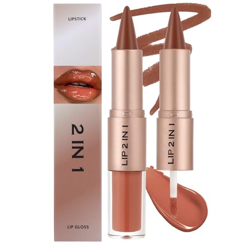 Lip Liner & Gloss Lipstick Combo - 2 in 1 Dual-Ended Lip Combo Se...