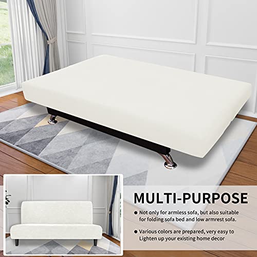 Image of Easy-Going Stretch Medium Futon Slipcover Armless Futon Cover Cream
