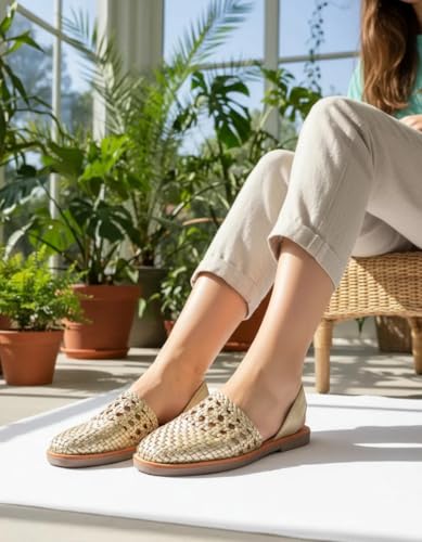 Image of Macarena Collection Women's Leather Huarache Sandals, Closed Toe Woven