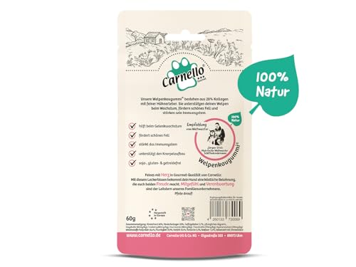 Carnello Welpenkaugummi – Welpen Leckerlies, Kauknochen Hund Welpe, Kauartikel Hund, Hundeleckerli getreidefrei – Wiederverschließbare Beutel (8 x 60g)