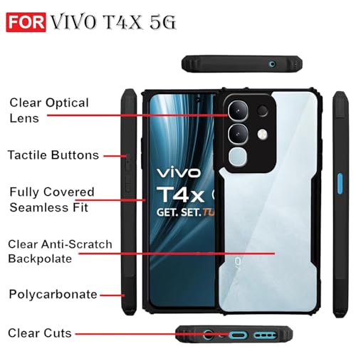 Image of RRTBZ Camera Protection Shockproof Clear Back Bumper Eagle Back Case Cover PC+TPU Compatible with Vivo T4x 5G / iQOO Z10x 5G -Black
