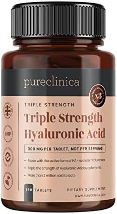 Hyaluronic Acid 300mg x 180 Tablets (3 Months Supply). Triple Strength Hyaluronic Acid. 300% Stronger Than Any Other HLA Tablet