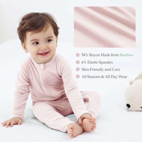 Rayon from Bamboo Baby Pajamas, Baby Sleeper with Mitten Cuffs and 2 Way Zipper, Rompers for Baby Boy Girls 0-24 Months4