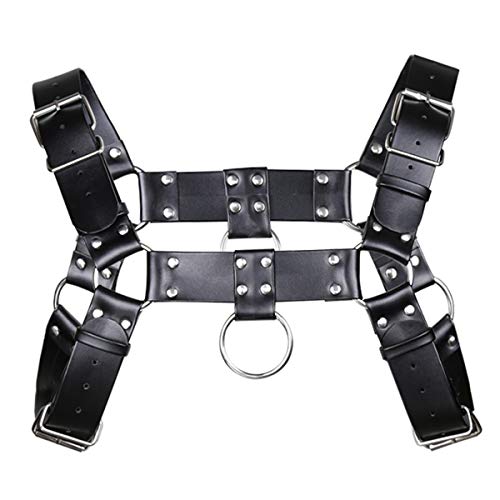 Men's Adjustable Leather Chest Body Harness for Cosplay, Black Leather Costume Shoulder Belt for Role-playing