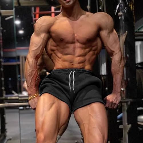 GYMAPE Men's Gym Sport Bodybuilding Workout Casual Shorts with Pockets 3 inch Inseam Raw Hem Terry Cotton2