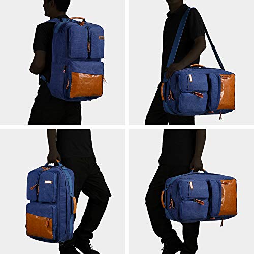 WITZMAN Vintage Canvas Backpack Carry on Travel Backpack for Men Duffel Bag Hiking Rucksack (6617 blue)