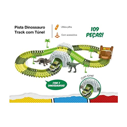 Pista Dinossauro Track com Tunel e Acessórios 109 Peças + Carrinho, DM Toys, DMT6130