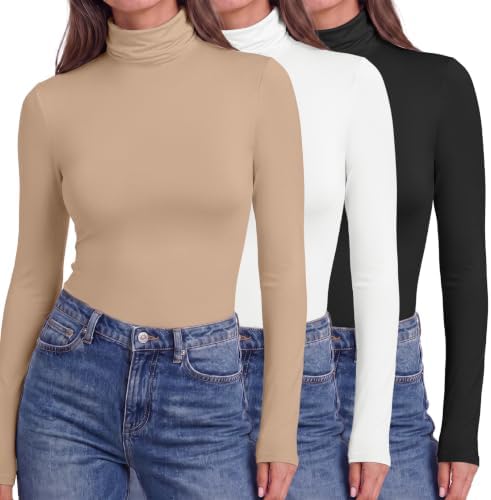 Ekouaer Langarmshirt Damen Rollkragen Thermo Oberteil Unterhemd 1&3 Pack | Rollkragen Langarmshirt, Thermo Unterziehrolli für Herbst/Winter, Turtleneck Shirt Damen, Basic Einfarbig