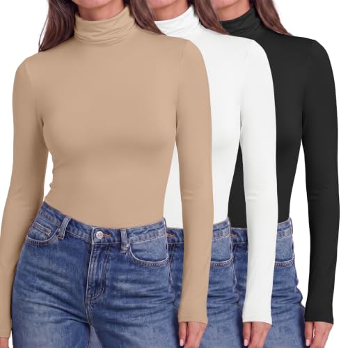 Ekouaer Damen 1&3 Pack Langarmshirt Rollkragen Thermo Oberteil Slim Fit
