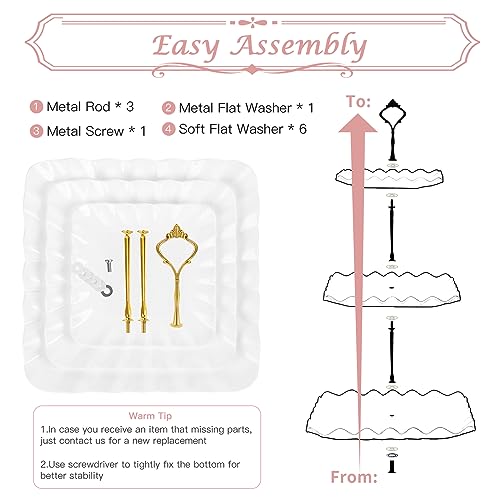 PinCute 5 Pcs Dessert Table Display Set - 2 X Cupcake Stand Holder/Cup Cake Tier Tower & 3 X Serving Tray Combo for Tea Party, Birthday, Baby Shower (Wave Square) by PinCute - Image 7