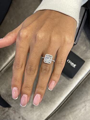 3 Carat Radiant Cut Moissanite Engagement Statement Wedding Band Ring for Women in 14k White Gold (G-H, VVS, 3.35 CTW) Anniversary Promise Ring Size 4.5 to 114