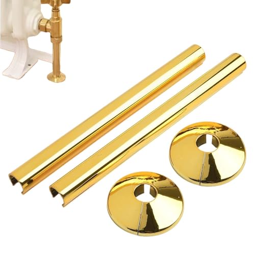 Brushed Brass Effect Radiator Pipe Covers & Collars – 15mm Plastic Clip-On Sleeves for Copper, PEX & PB Pipes, Easy Fit Decorative Trim Kit – 2 Pack, 200mm Length