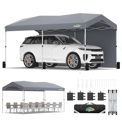 COBIZI 10x20 Pop up Gazebo, One-Push Setup Canopy Tent with Mosquito Netting & Vented Roof Design, Upgrade Metal Easy up Canopy Carpa Outdoor Gazebos for Backyard Camping Deck Party(Red)