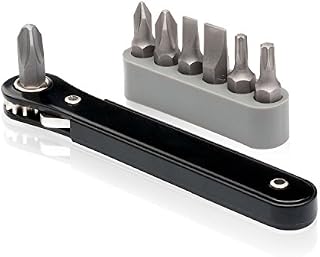 Neiko 03044A Mini Ratcheting Offset Screwdriver and Bit Set, Pocket Size Close-Quarters ,1/4-Inch